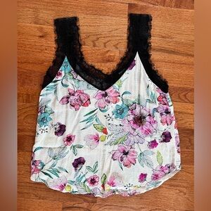 lovestitch Floral Lace-Trim Tank Top in White, Pink, Green, Black